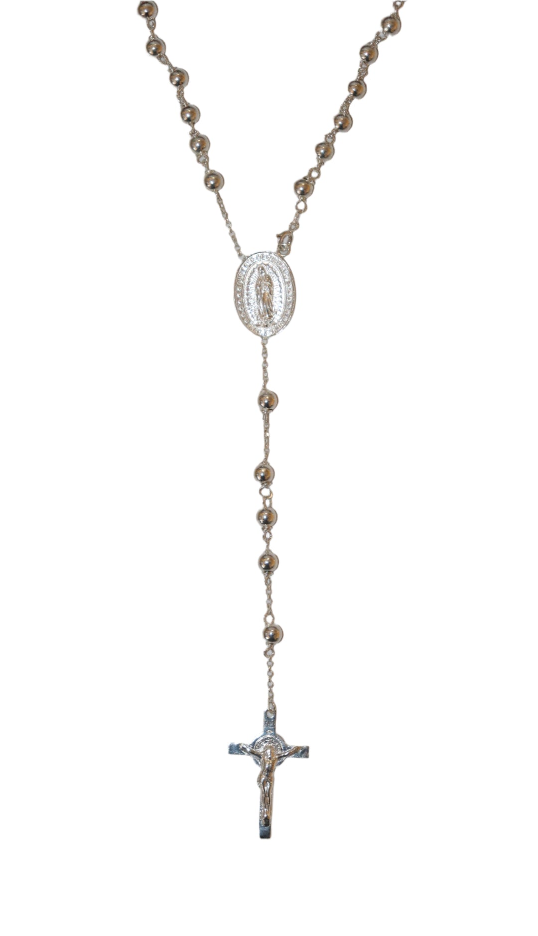 Sterling Silver 5MM Our Lady of Guadalupe Rosary Necklace