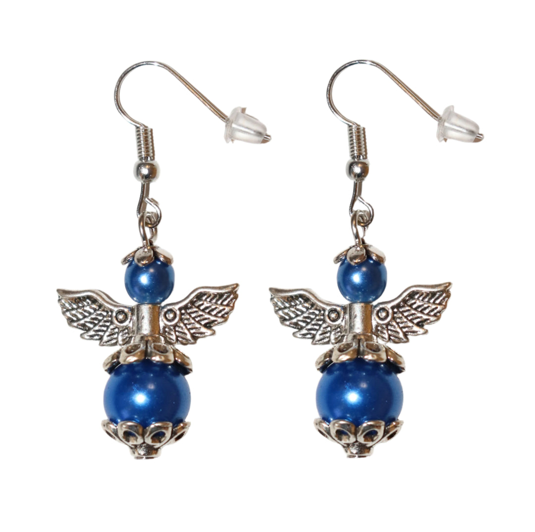 Silver Pearl Angel Earring Set