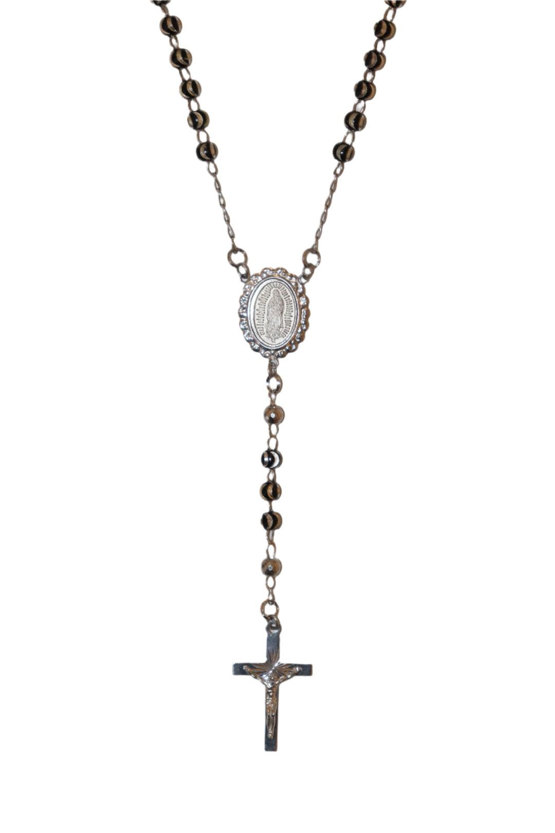 Sterling Silver & Black Enamel 5MM Our Lady of Guadalupe Rosary Necklace
