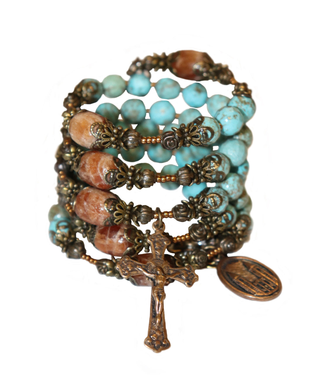 Wrap Bracelet of Divine Prayers - Turqoise with Orange Calcite