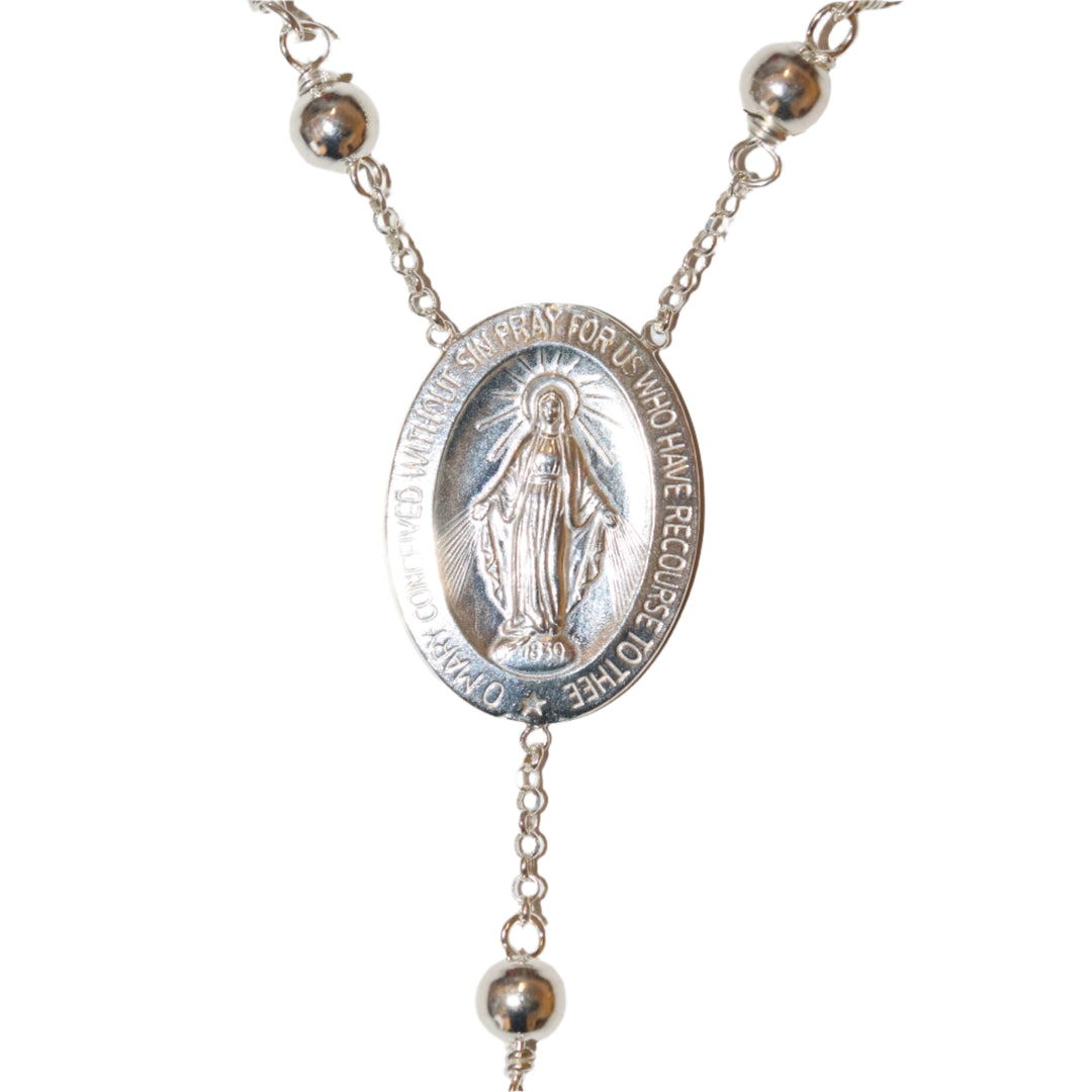 Sterling Silver 5MM Miraculous Medal Rosary