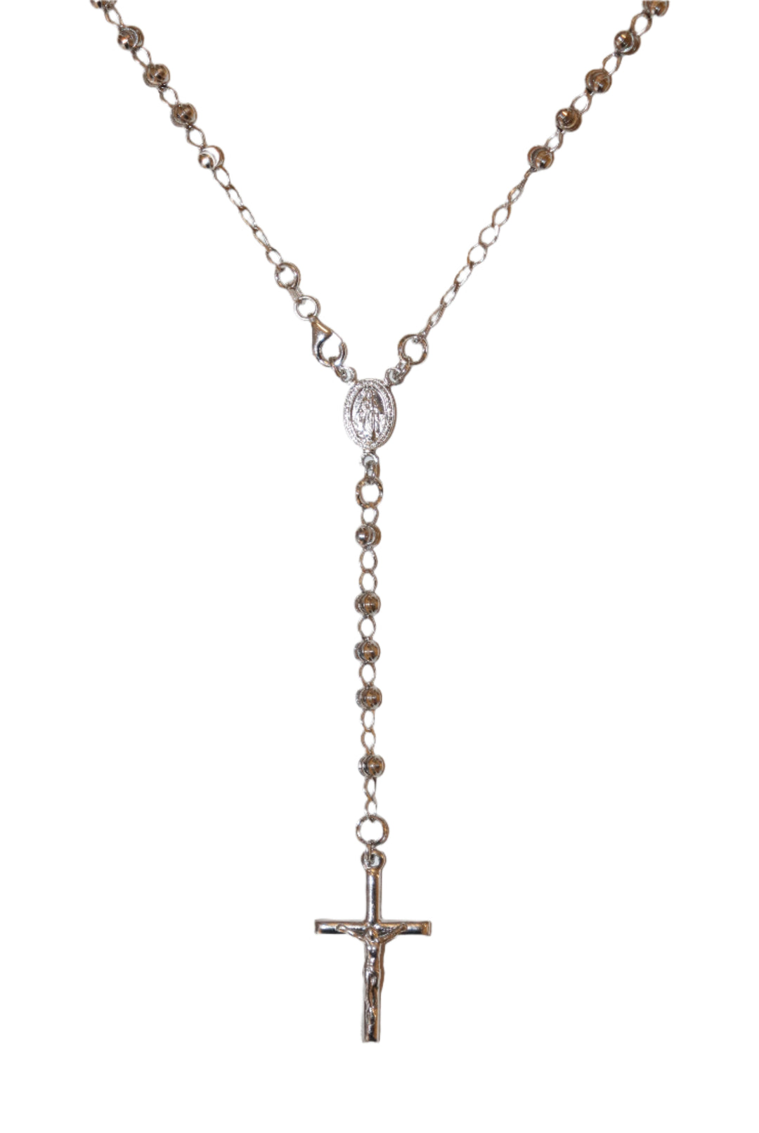 Sterling Silver 4MM Half Moon Bay Miraculous Rosary Necklace