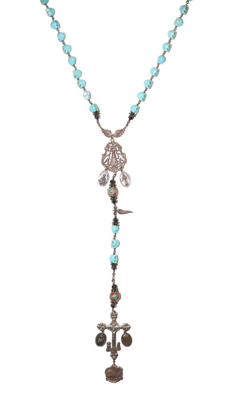 Turquoise Howlite Skull Heirloom Rosary