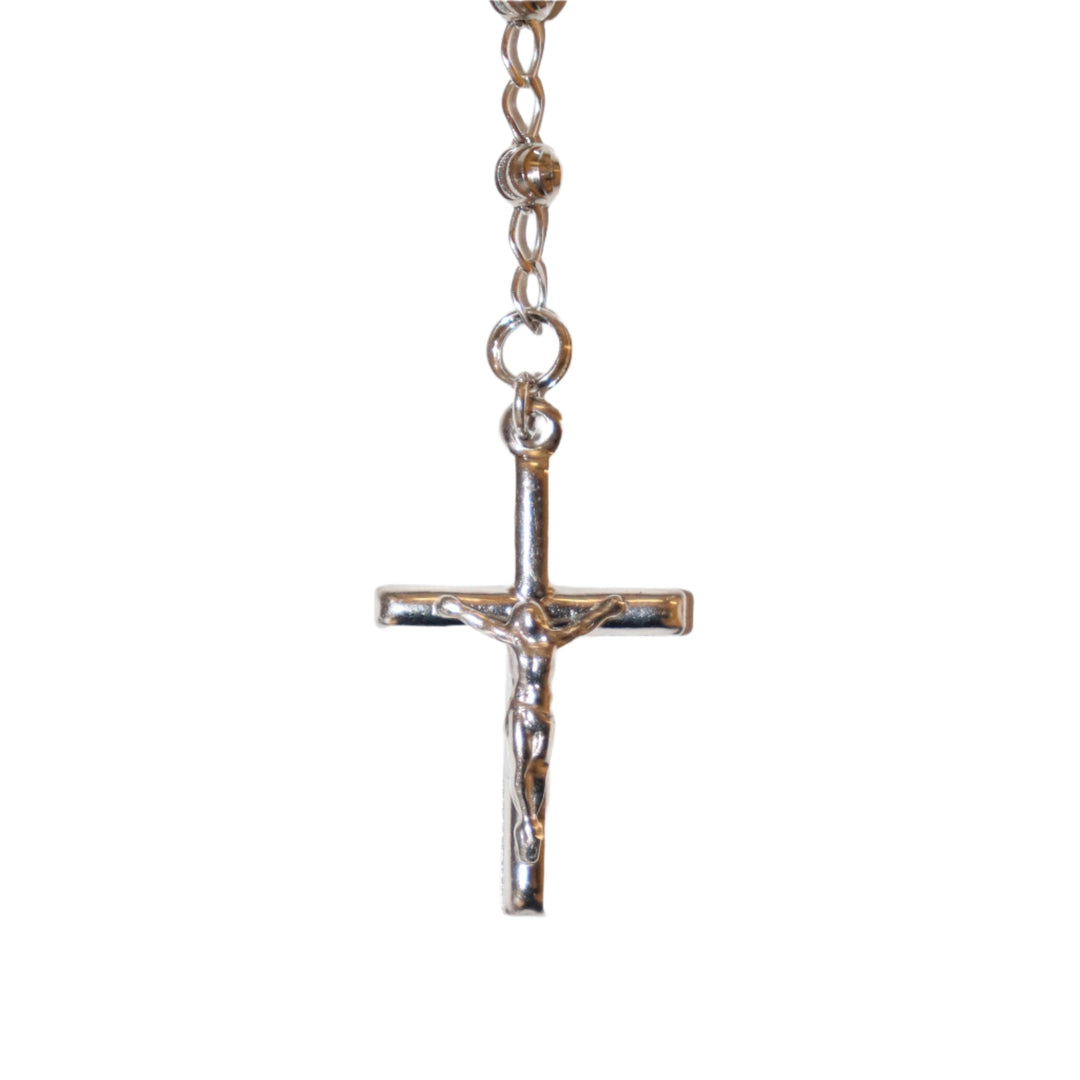Sterling Silver 4MM Half Moon Bay Miraculous Rosary Necklace