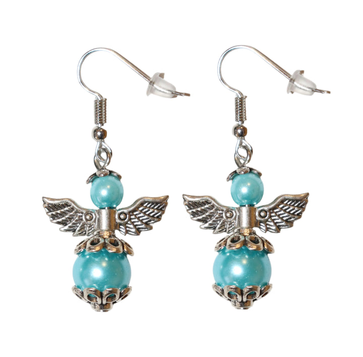 Silver Pearl Angel Earring Set