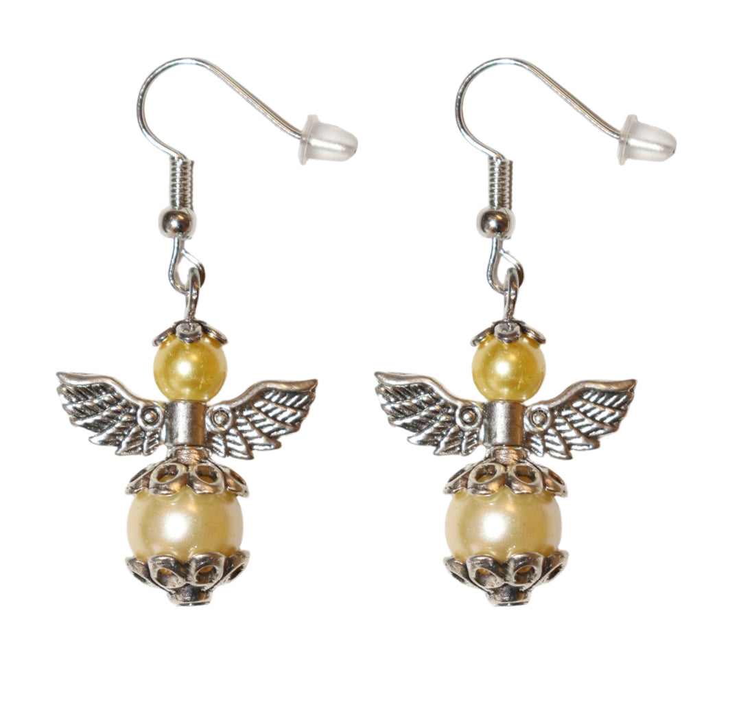 Silver Pearl Angel Earring Set