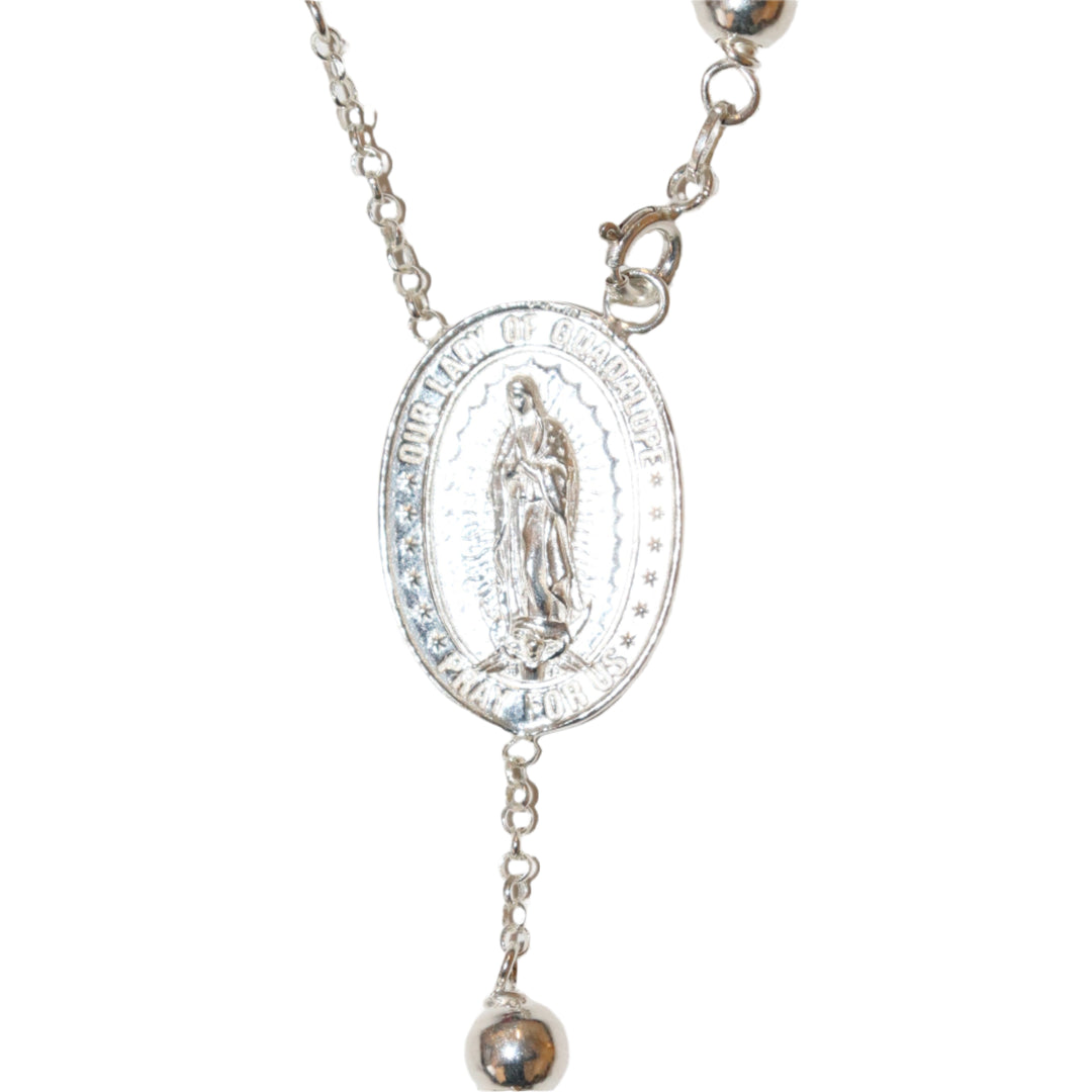 Sterling Silver 5MM Our Lady of Guadalupe Rosary Necklace