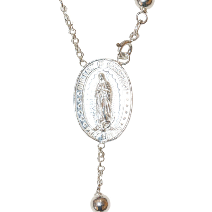 Sterling Silver 5MM Our Lady of Guadalupe Rosary Necklace