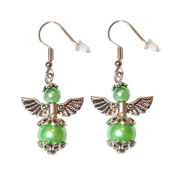 Silver Pearl Angel Earring Set
