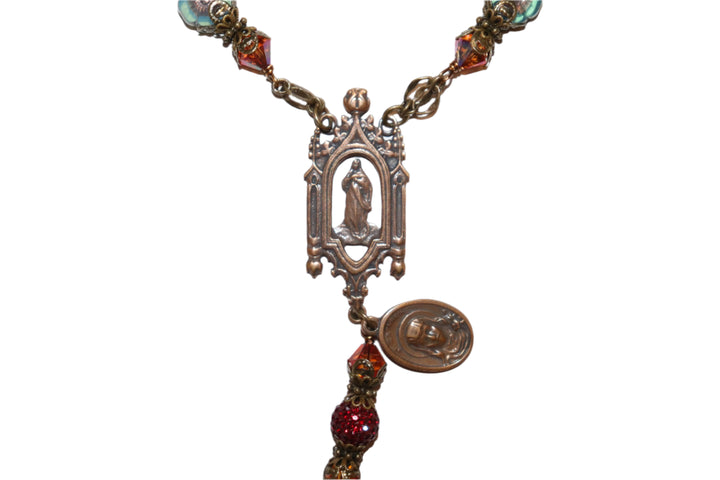 One Decade Heirloom Rosary of Divine Grace - Glass Roses, Pearls, and Crystals
