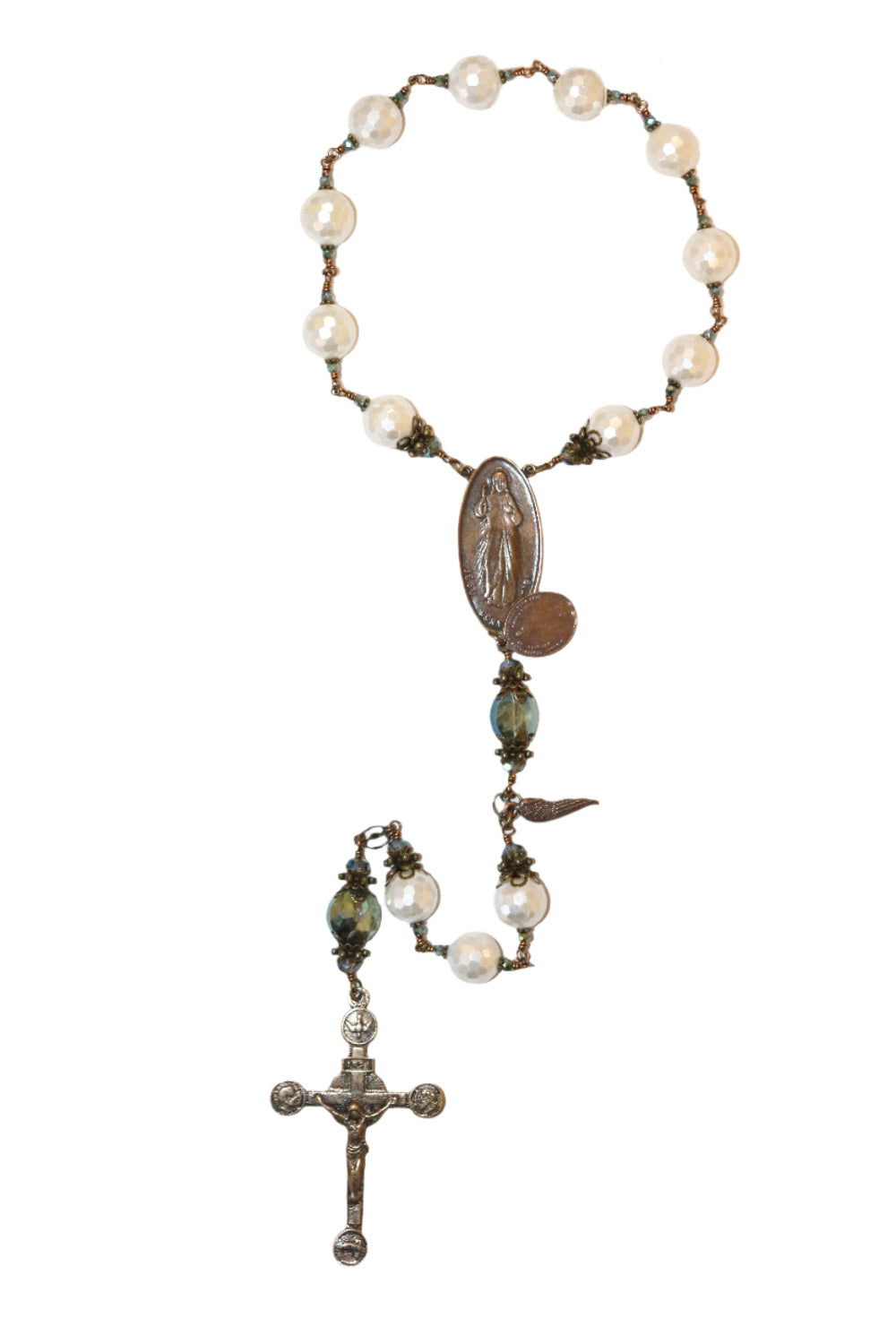 One Decade Heirloom Rosary of Divine Grace - Pearls and Crystals