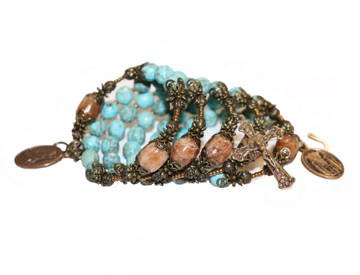 Wrap Bracelet of Divine Prayers - Turqoise with Orange Calcite