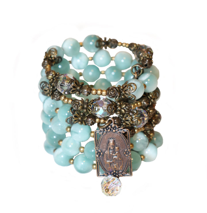 Wrap Bracelet of Divine Prayer - Angelite Stones with Aqua Crystals