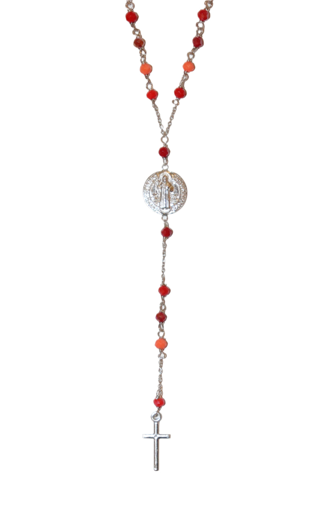 Sterling Silver 3mm Red Agate Rosary Necklace