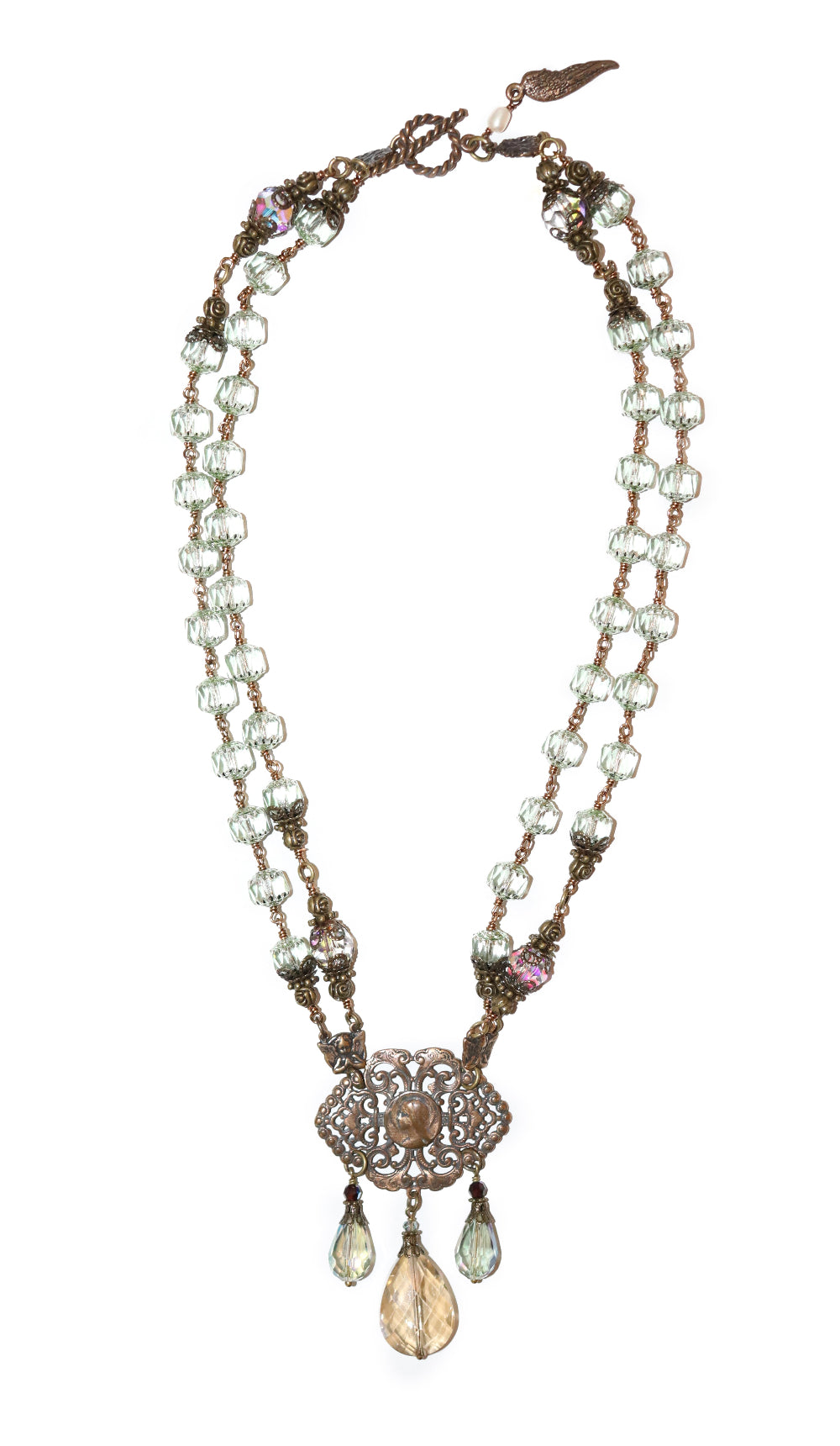 Mint Czech Glass Double Strand Necklace