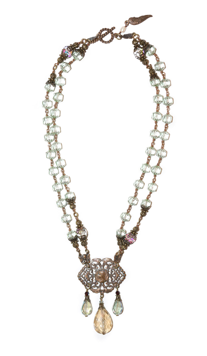 Mint Czech Glass Double Strand Necklace