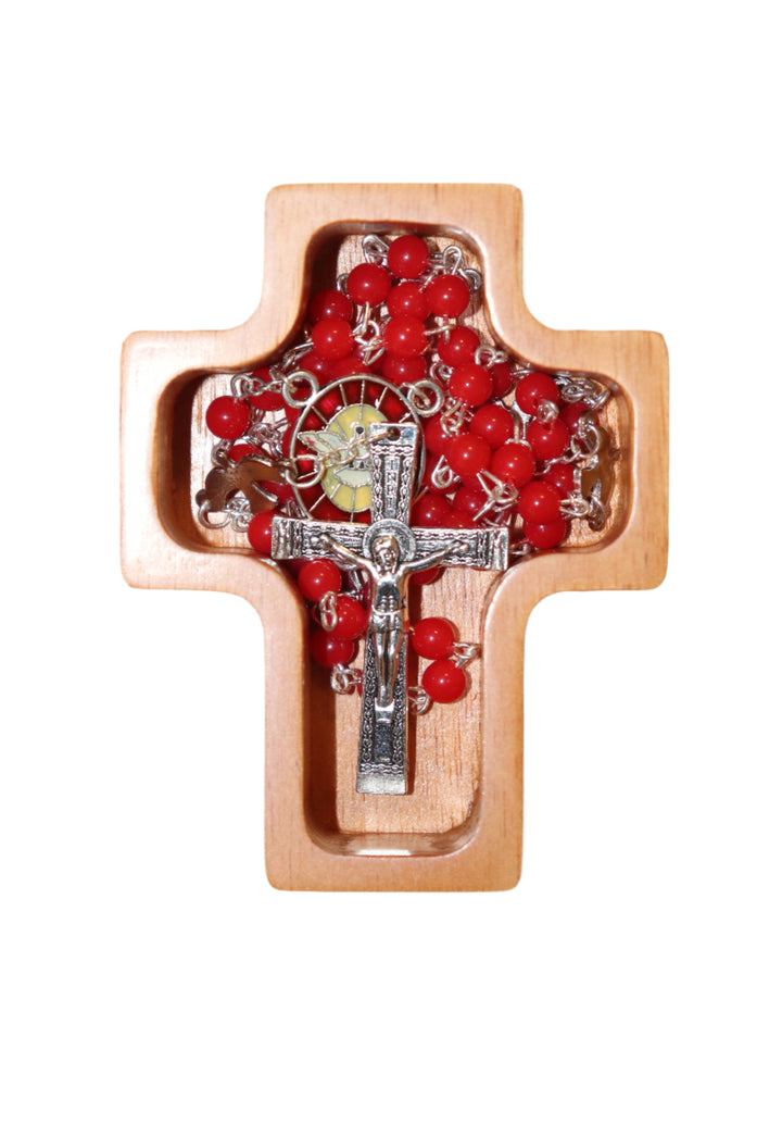 Confirmation Keepsake Box with Red Glass Rosary