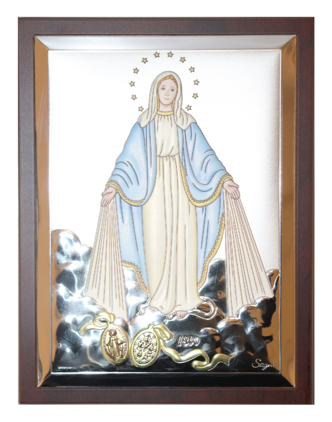 Madonna Miraculous Medals Color Sterling Silver Plaque 6X8"