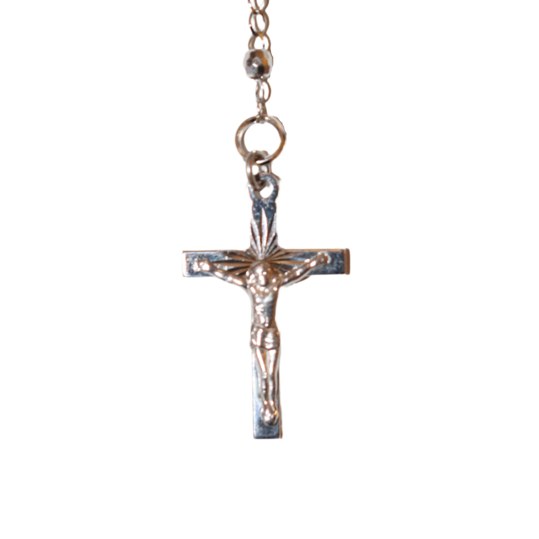 Sterling Silver & Black Enamel 3MM Sacred Heart Rosary Necklace