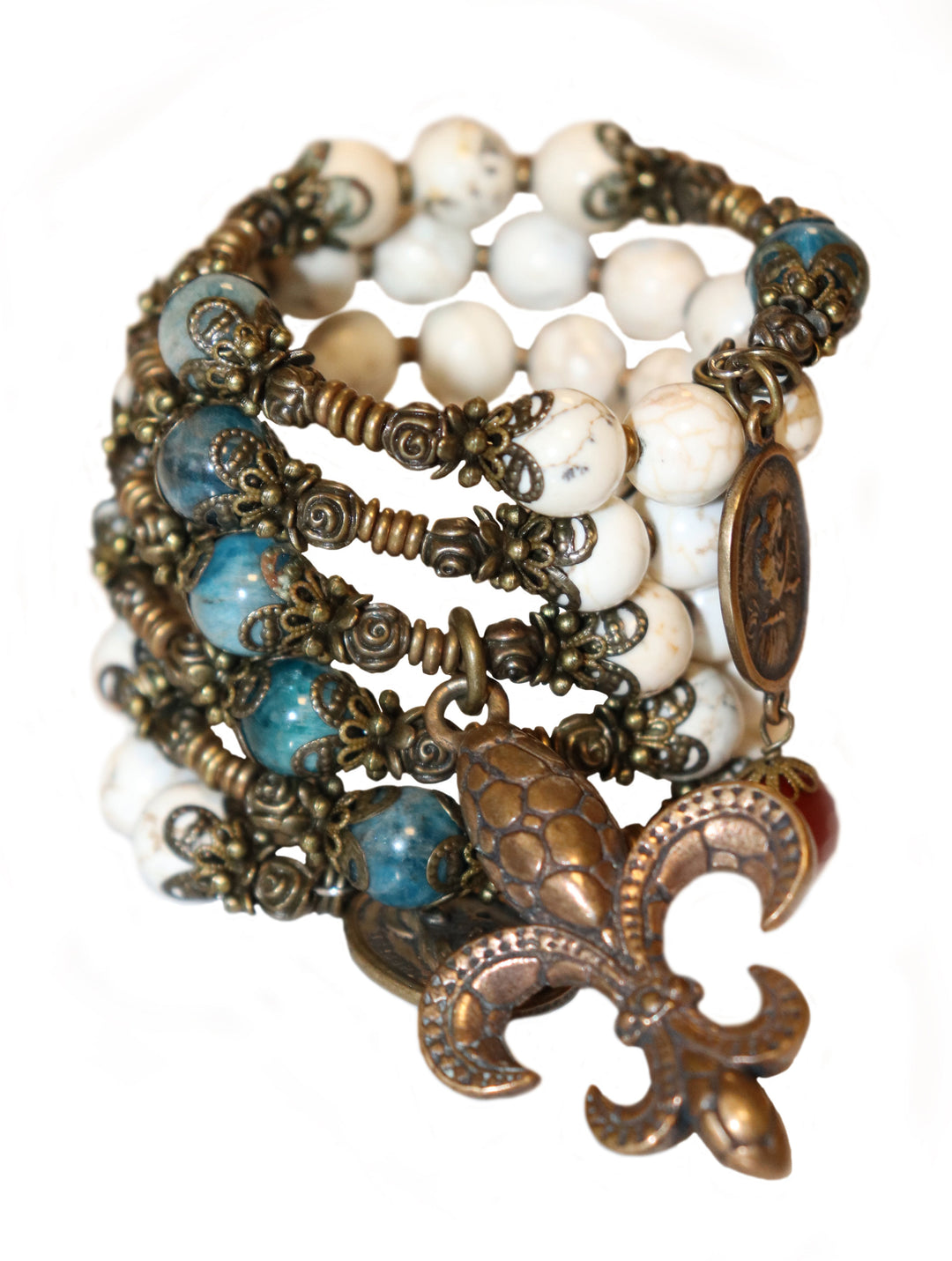 Wrap Bracelet of Divine Prayer - Howlite, Carnelia, and Apatite Stones