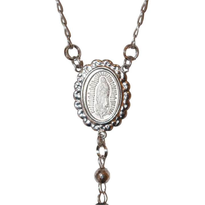 Sterling Silver & Black Enamel 5MM Our Lady of Guadalupe Rosary Necklace