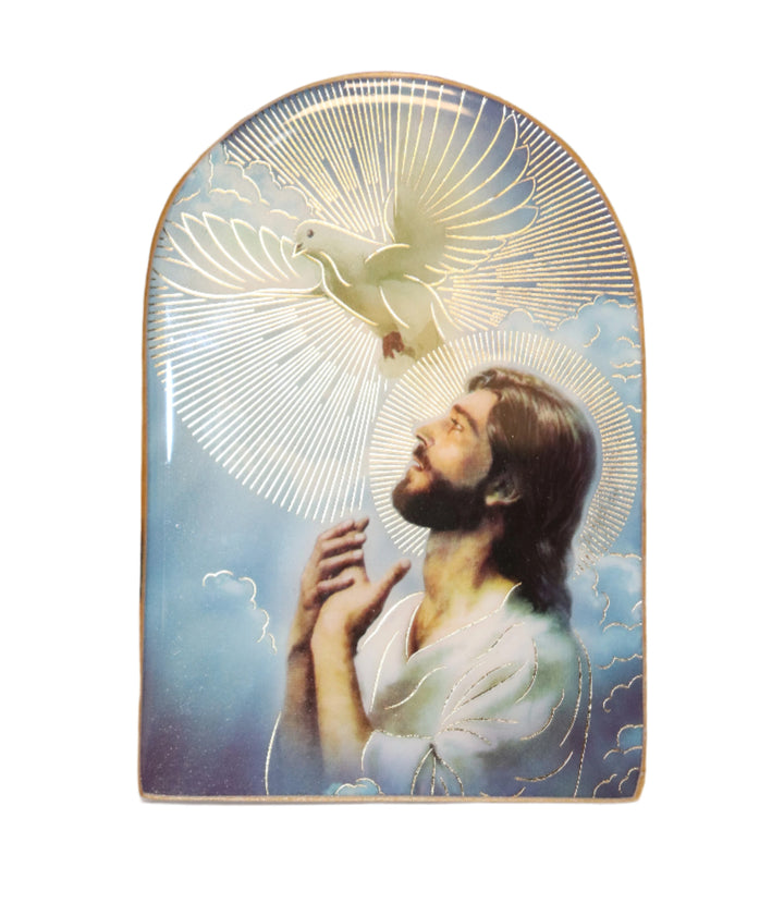 4 x 6" Jesus and the Holy Spirit Wood Resin Arched Plaque