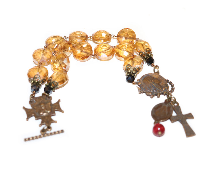 Apricot Crystal Double Strand Bracelet of Our Lady of Lourdes