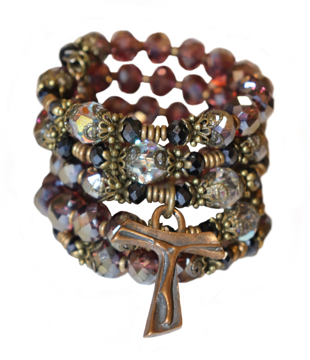 Wrap Bracelet of Divine Prayers - Rose and Charcoal Crystals