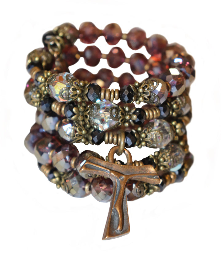 Wrap Bracelet of Divine Prayers - Rose and Charcoal Crystals