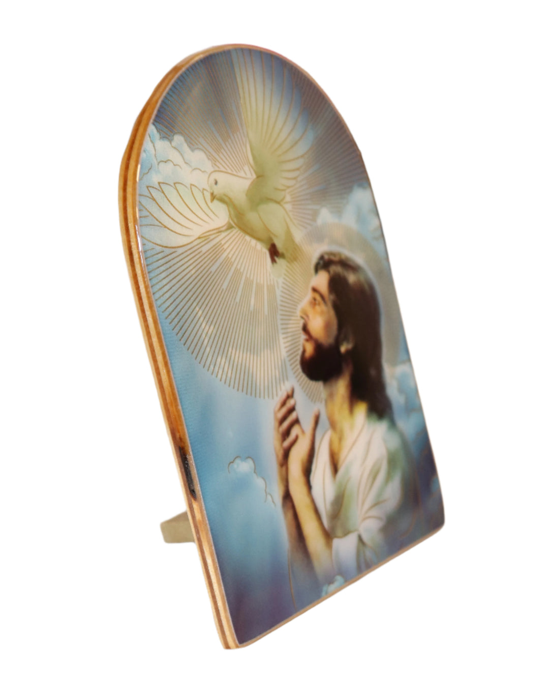 4 x 6" Jesus and the Holy Spirit Wood Resin Arched Plaque