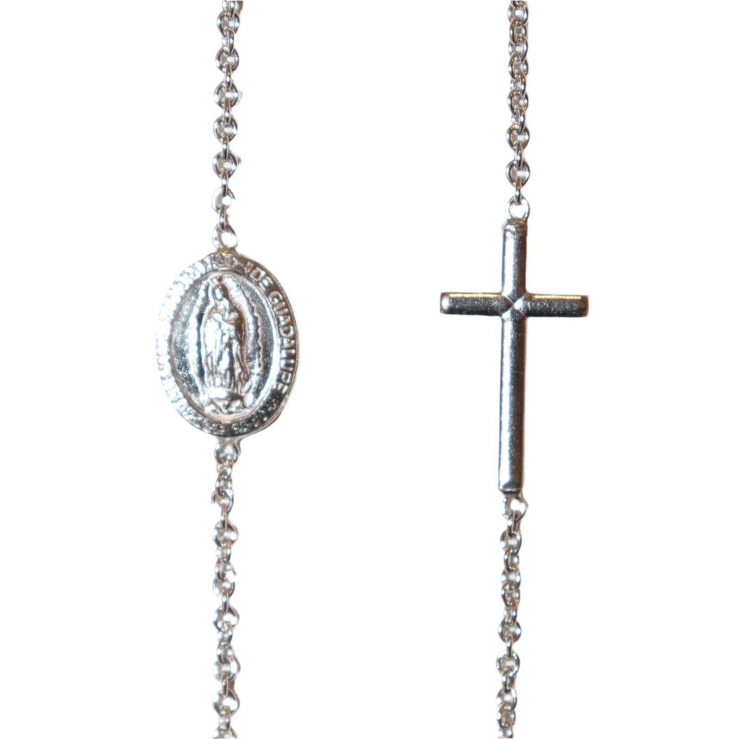 Sterling Silver 3MM Our Lady of Guadalupe 3 Decade Necklace