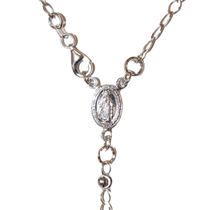 Sterling Silver 4MM Half Moon Bay Miraculous Rosary Necklace
