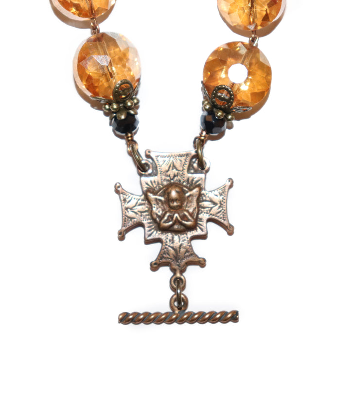 Apricot Crystal Double Strand Bracelet of Our Lady of Lourdes