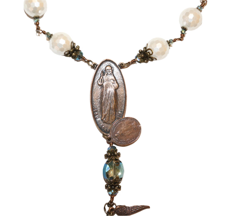 One Decade Heirloom Rosary of Divine Grace - Pearls and Crystals