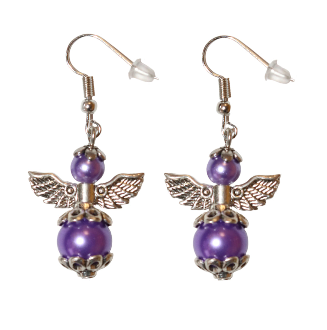 Silver Pearl Angel Earring Set