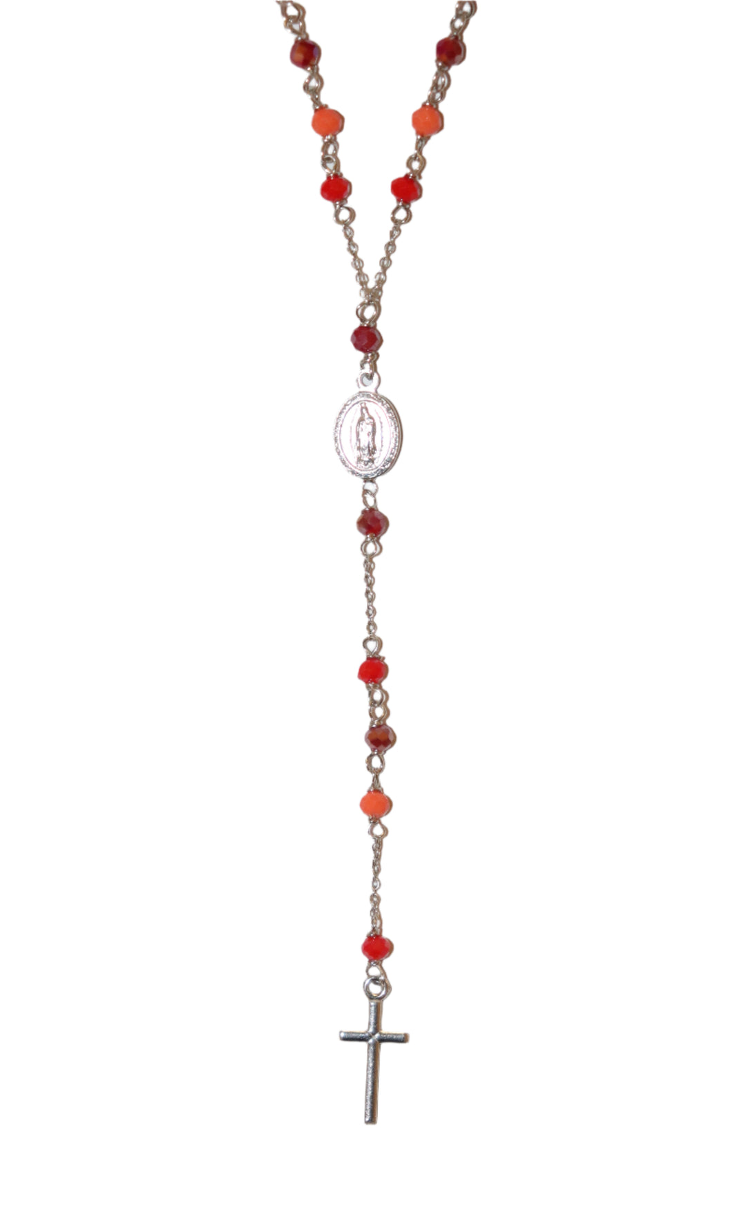 Sterling Silver 3mm Red Agate Rosary Necklace