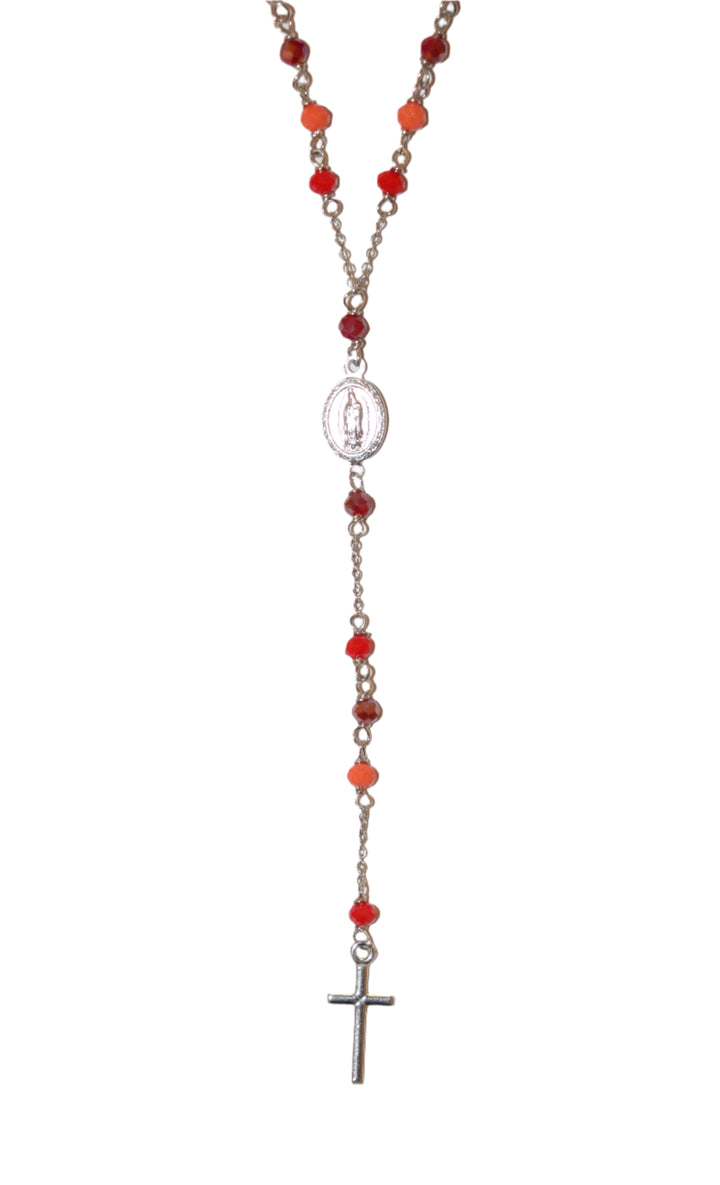 Sterling Silver 3mm Red Agate Rosary Necklace