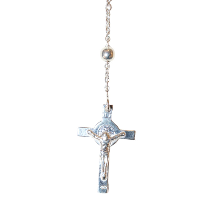 Sterling Silver 4MM Miraculous Medal Rosary Necklace