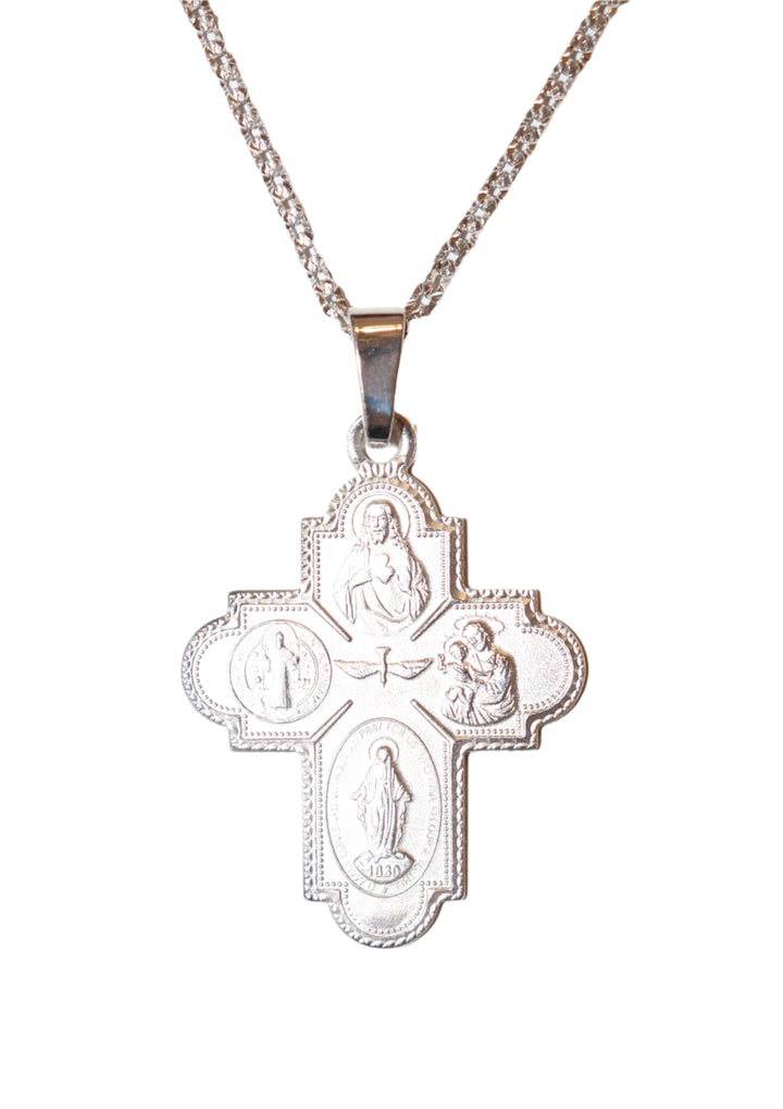 Sterling Silver 1.5" 4 Way Cross Necklace on 22" Chain