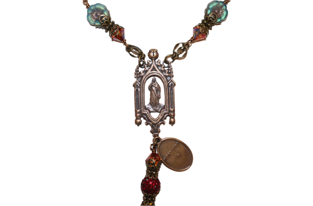 One Decade Heirloom Rosary of Divine Grace - Glass Roses, Pearls, and Crystals