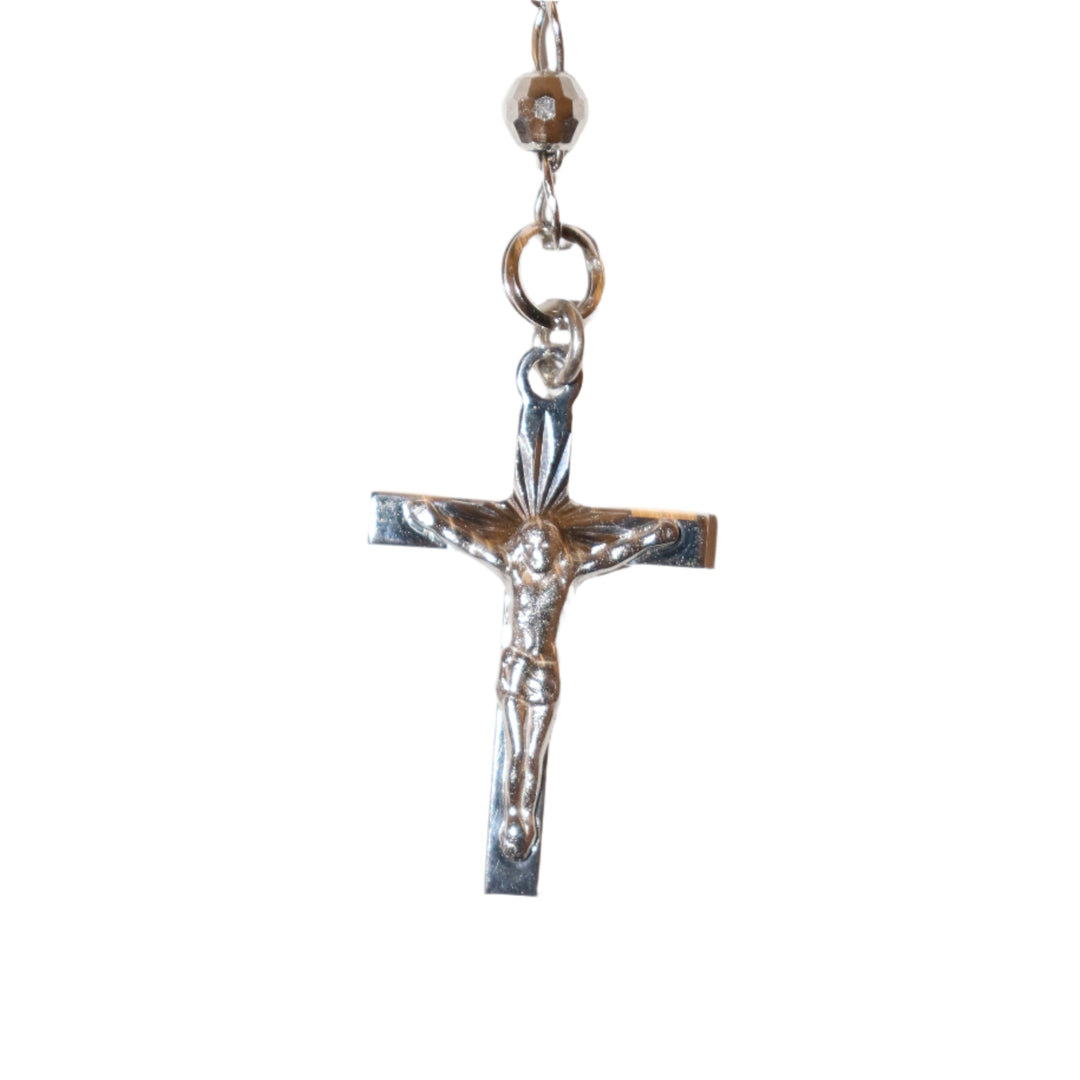 Sterling Silver & Black Enamel 4MM Twin Hearts Rosary
