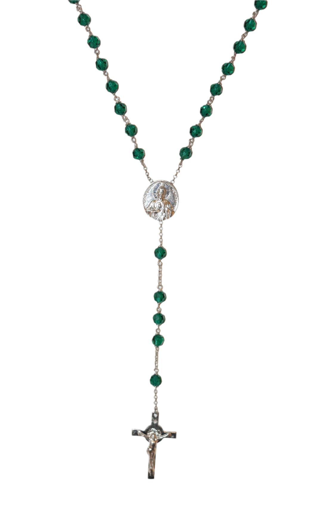 Sterling Silver 6mm Green Swarovski Crystal St. Jude Rosary Necklace