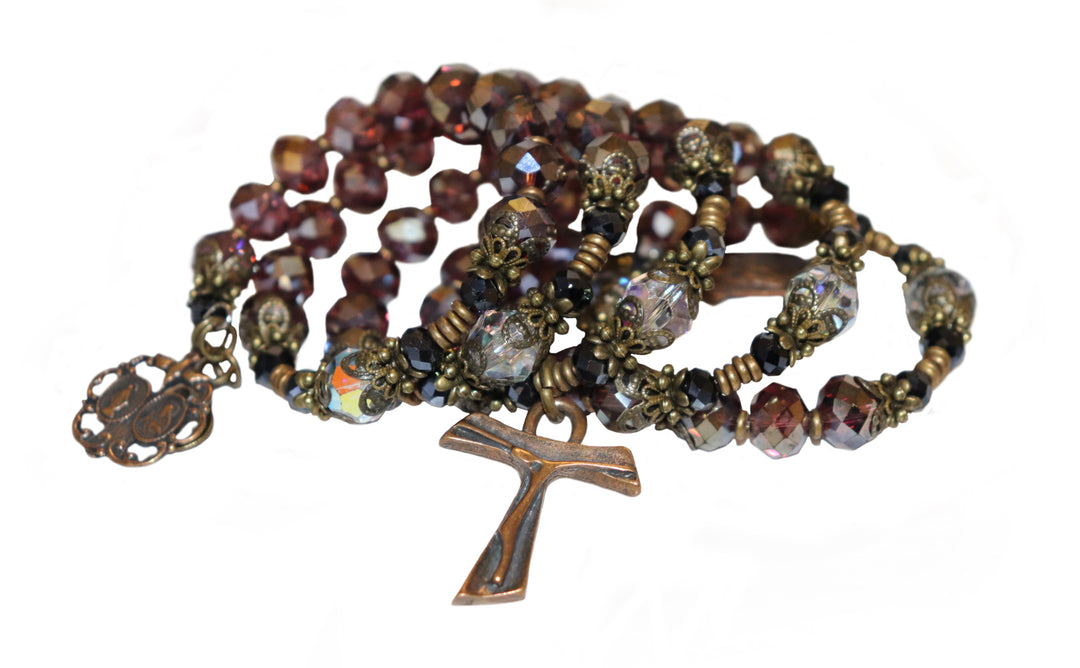 Wrap Bracelet of Divine Prayers - Rose and Charcoal Crystals