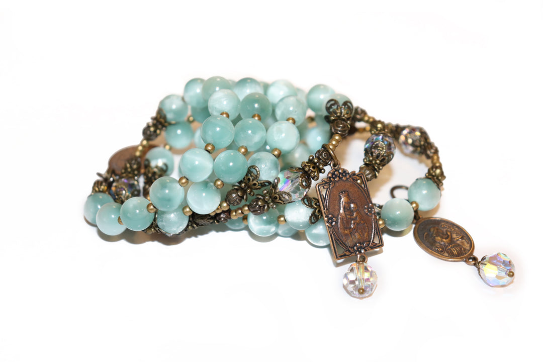 Wrap Bracelet of Divine Prayer - Angelite Stones with Aqua Crystals
