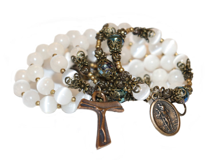 Wrap Bracelet of Divine Prayers - Selenite Stones with Aqua Crystals