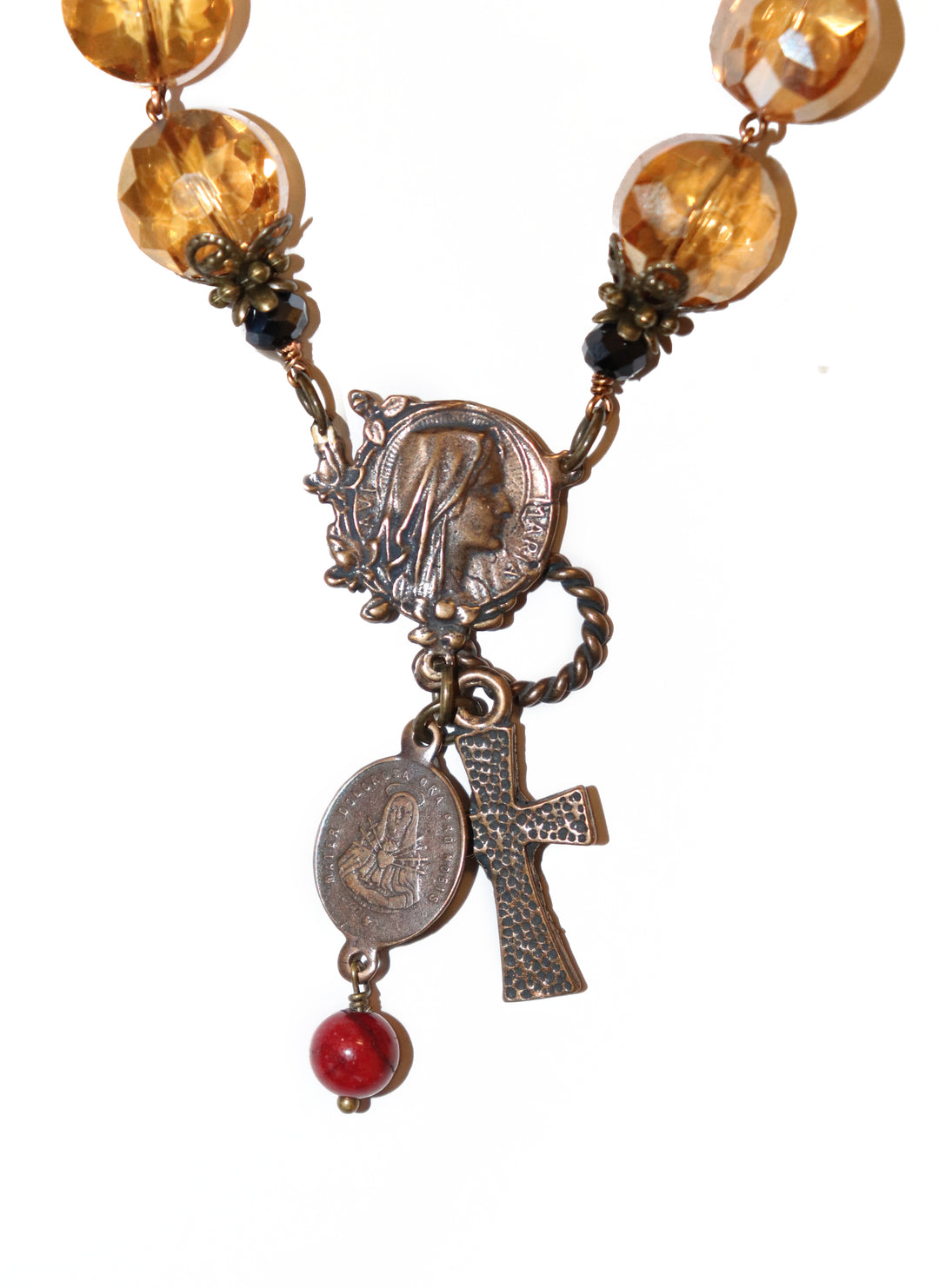 Apricot Crystal Double Strand Bracelet of Our Lady of Lourdes