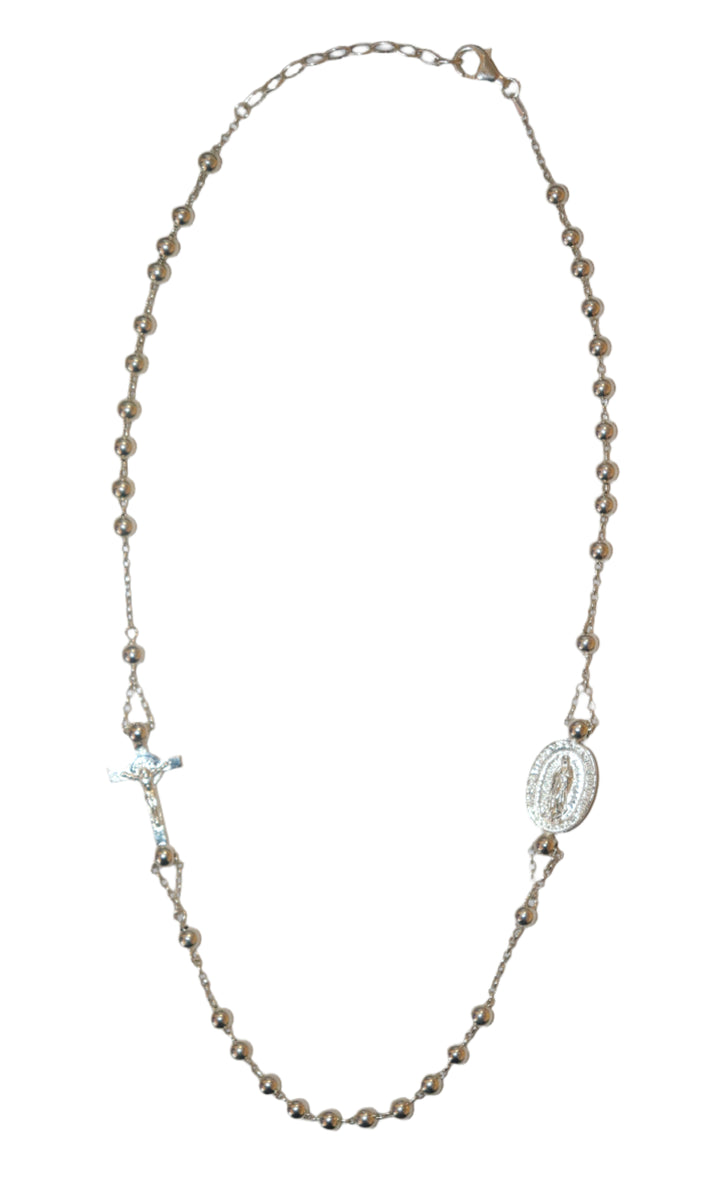 Sterling Silver 5MM Our Lady of Guadalupe Rosary Necklace