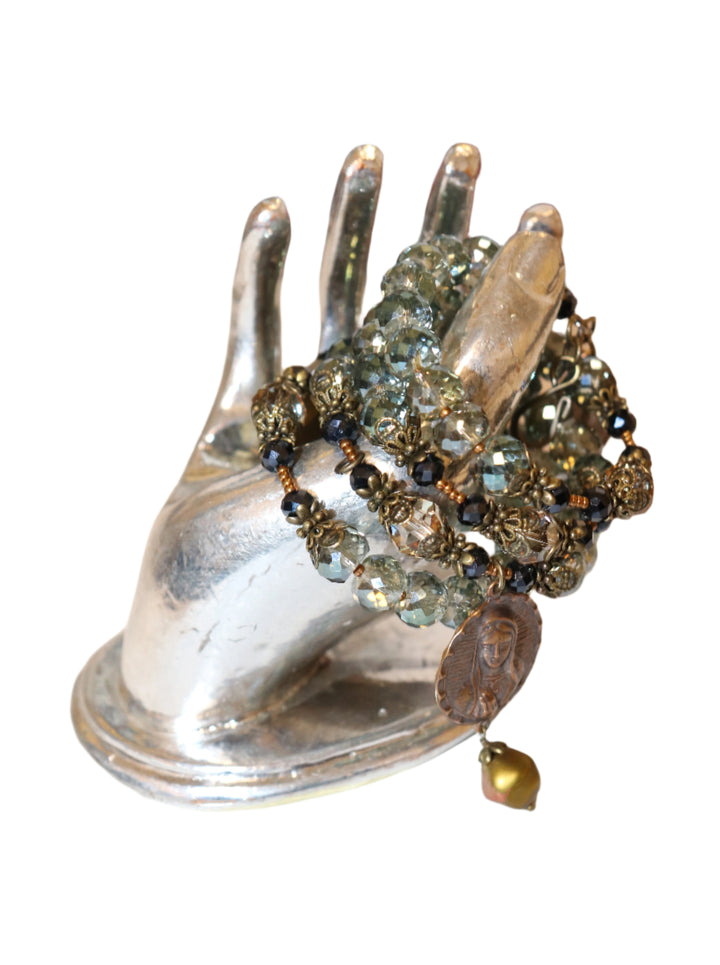 Wrap Bracelet of Divine Prayer - Olive and Charcoal Crystals