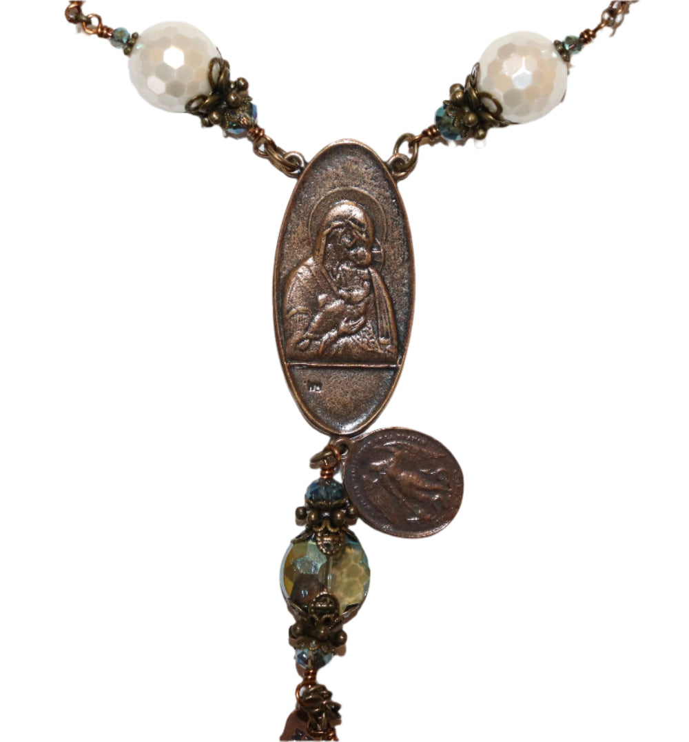 One Decade Heirloom Rosary of Divine Grace - Pearls and Crystals