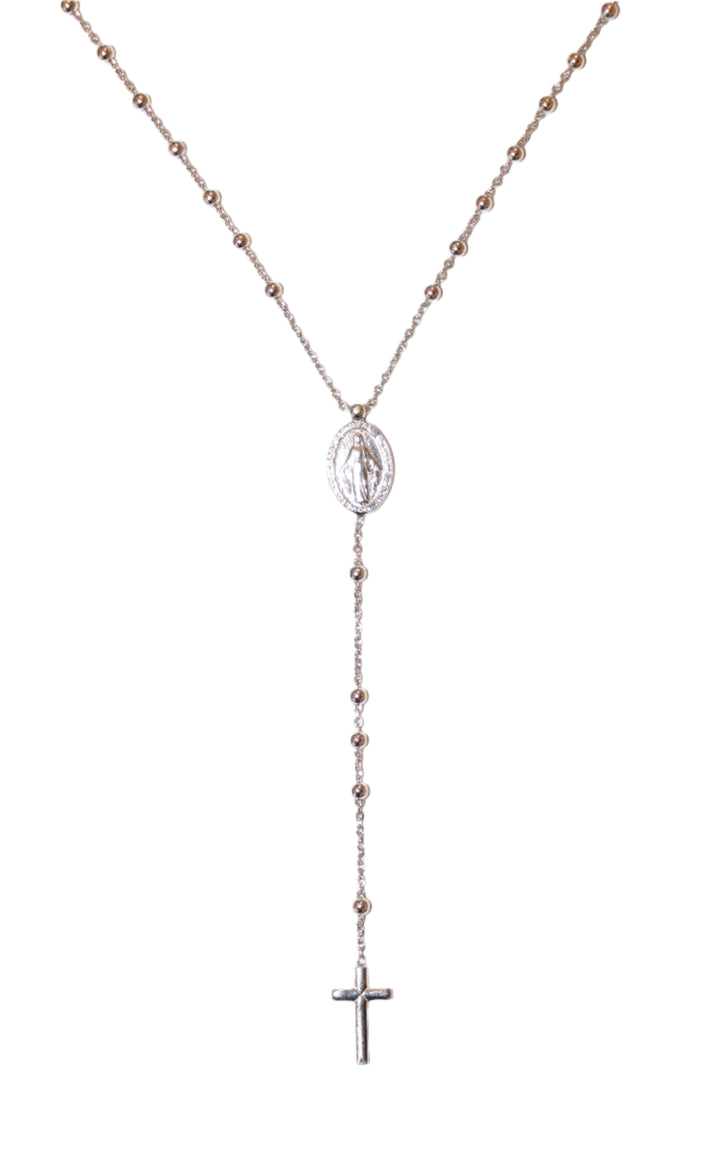Sterling Silver 2MM Miraculous Medal Rosary Necklace